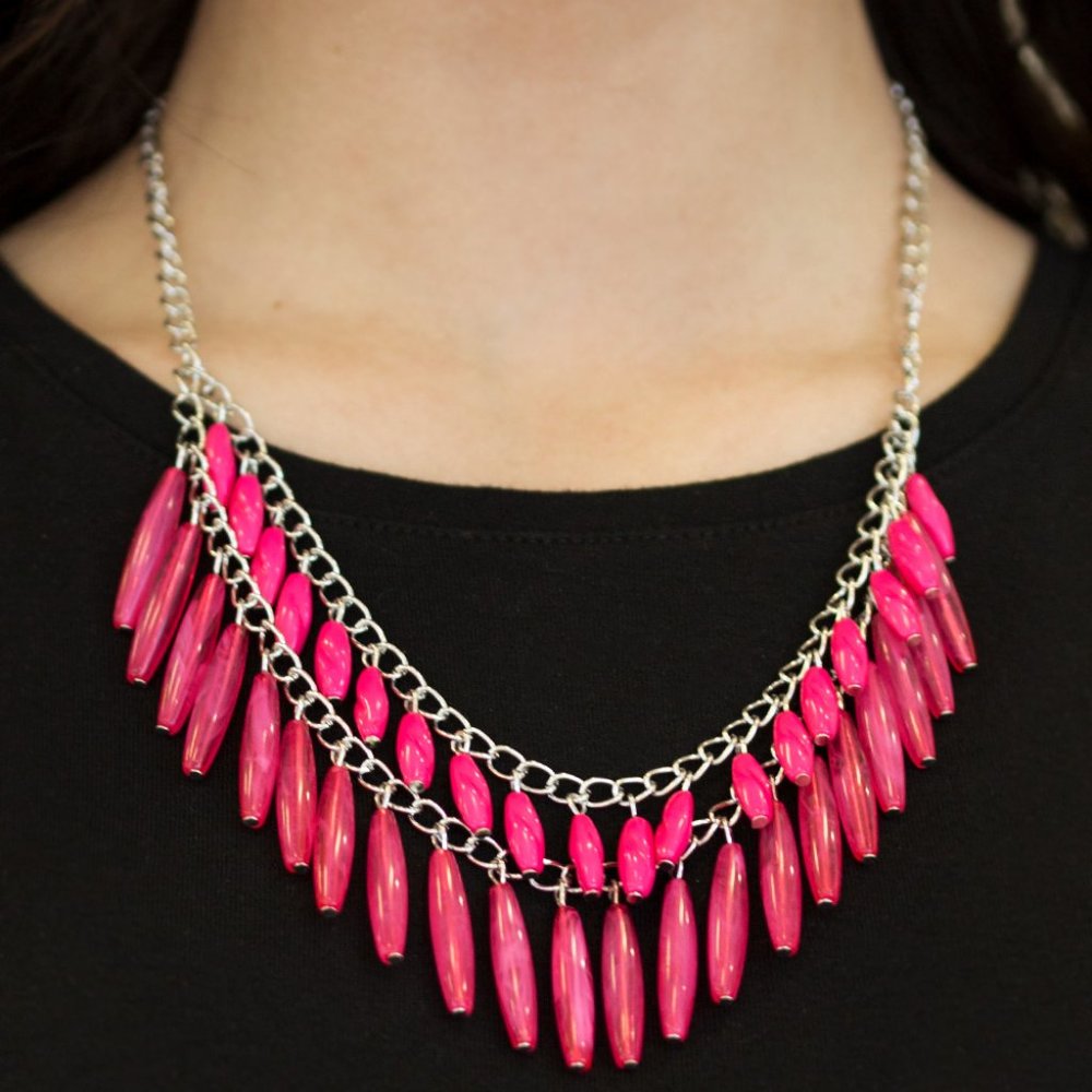 Paparazzi Pink and Silver Beaded Necklace Earrings